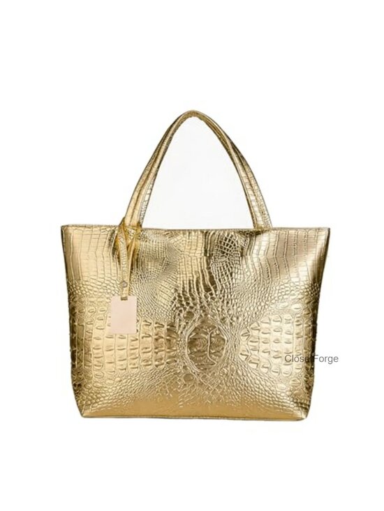 Handbags - Large Faux Leather Crocodile Tote Shoulder Handbag Work Travel Satchel